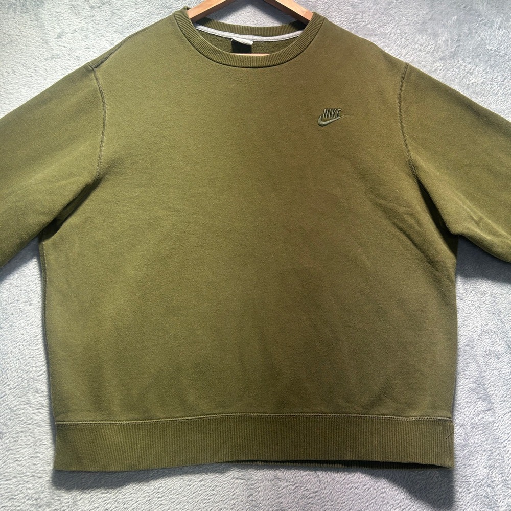 Y2K Nike Sportswear Mens Crewneck Sweatshirt Olive Green Fleece Large 275735-301 - Picture 8 of 9